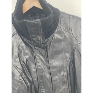 Roaman's Black Leather Bomber Jacket Full Zip Pocket Lined Size‎ 14W thumbnail 4