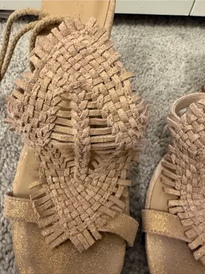 Joie Woven Lace-Up Heels in Light Tan thumbnail 2