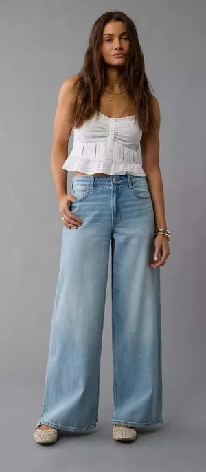 American Eagle Strigid Super‎ High Waisted Ultra Wide Leg Jeans 16 Short thumbnail 1