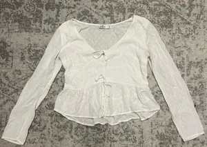 Hollister White  Ruffle Longsleeve Top thumbnail 1