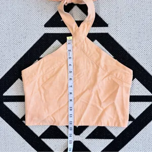 Abercrombie & Fitch Linen Blend Halter Crop Top in Light Orange Medium thumbnail 6