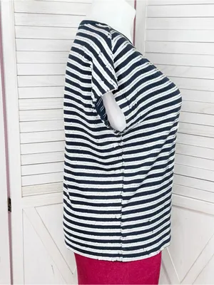 Lauren Ralph Lauren Sequin Striped Cap Sleeve Top Blue White Large Nautical thumbnail 3