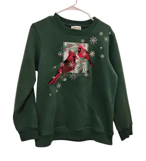 Vintage Collections Green Embroidered Winter Holiday Cardinal Sweatshirt Size M thumbnail 1