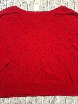 Hollister‎ Red Heart Eyelet Knit Scoop-Neck Sweater thumbnail 5