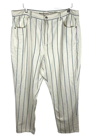 American Eagle Momjean White Blue‎ Striped Plus Size 18 Boho Casual Beach thumbnail 1