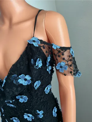 La Maison Talulah Black Blue Floral Embroidered Lace Maxi Dress thumbnail 5