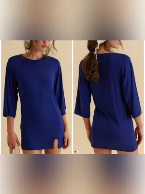 NWT Free People Free-Est Good Feels Tee Mini Dress - blue Poseidon navy - Small thumbnail 2