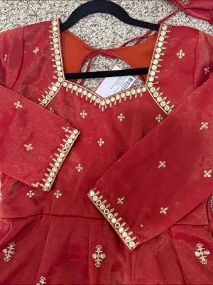 Indya Orange rust Embroidered Anarkali Dress with Gold Accents size S thumbnail 4