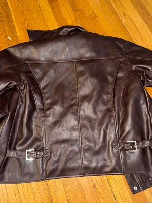 WeWoreWhat Dark Brown faux vegan Leather Bomber Jacket oversized zip moto XS thumbnail 11