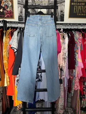 Zara Rhinestone Studded Wide Leg Jeans Light Wash Denim Womens 4 New NWT thumbnail 9