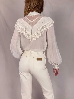 70s Gunne Sax Gauze Edwardian Lace Ruffle Blouse Victorian‎ size 11 - small thumbnail 9
