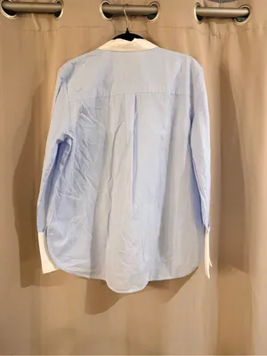 NWT LOFT Light Blue Sequin Button-Up Blouse with White Accents thumbnail 2