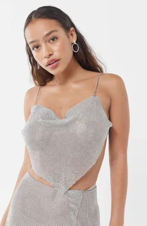 Urban Outfitters NWT That’s Hot Sparkly Silver Handkerchief Top Size XS thumbnail 1