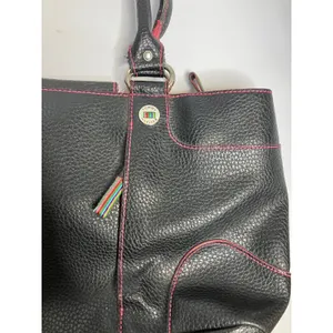 Y2K‎ Tommy Hilfiger black pebbled leather hand bag medium size retro vintage thumbnail 2
