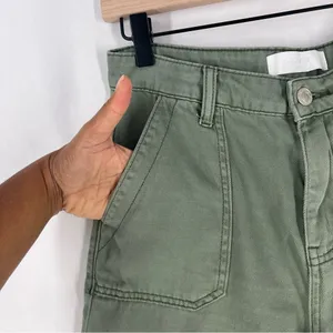 Vervet Cargo Wide Leg Jeans Army Green High Rise Utility 100% Cotton Size 26 thumbnail 5