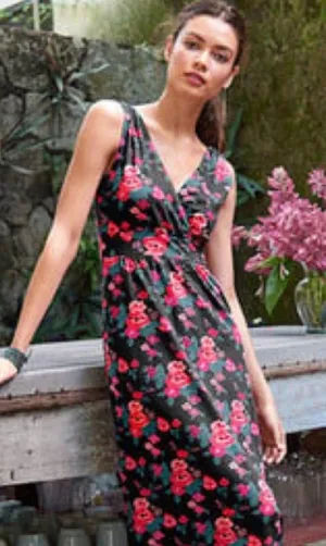 Garnet Hill Floral Maxi Dress Womens 16‎ Black Sleeveless V-Neck Jersey NWOT thumbnail 1