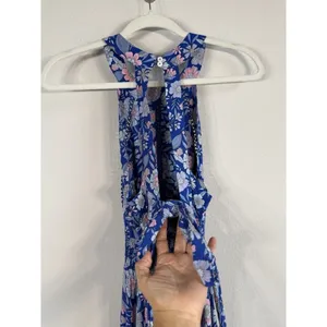 Abel the Label Blue Bell Cottage Floral Maxi Halter Backless Tie Back Dress Sz M thumbnail 11