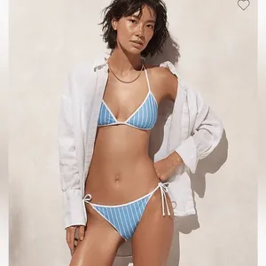 J. Crew String‎ hipster bikini bottom in stripe blue white size Large thumbnail 2