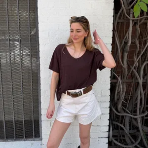 White stag y2k Brown textured V-neck top with puff sleeves Size XL thumbnail 3