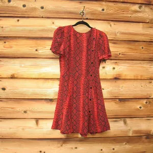 Red Black Python Snake Print Silk Blend Fit and Flare Dress thumbnail 4
