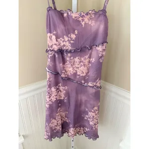 Cider Y2K Purple Floral Mesh Ruffle Mini Dress XS Lettuce Trim Cottagecore Fairy thumbnail 2