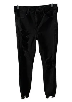 American Eagle Next Level Stretch Distressed High Rise Jegging 10 Regular Black thumbnail 1