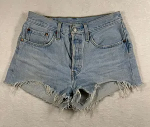 Levis Premium 501 Original Light Wash High Rise Cut Off Denim Shorts Womens 26‎ thumbnail 1