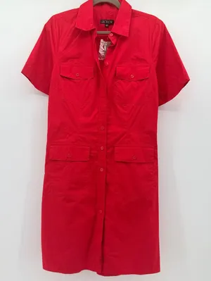 J.Crew Red Short Sleeve Cotton Button Down Utility Shirt Dress CT325 Size 6T NEW thumbnail 1