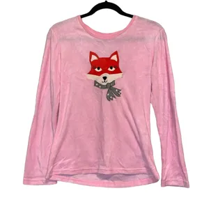 NWT PJ Couture Pink‎ Fox Pajama Top Small Long Sleeve Sleepwear Cute Graphic thumbnail 1