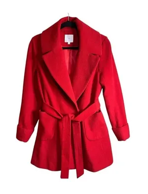 A Loves A Women's Red Wool Belted Coat Size Small thumbnail 1