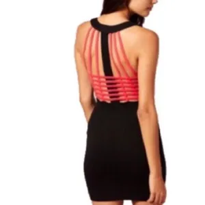 Mimi Chica Neon Pink Caged Back Black Bodycon Dress thumbnail 2