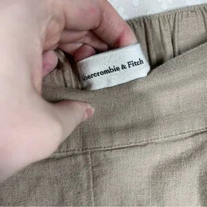 Abercrombie‎ & Fitch Women Trousers Sz M Tan Linen Pleated High Rise Wide Leg thumbnail 4