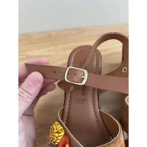 Fabio maggenti brown heel wedge leather flower accent Sz 7 boho floral See De thumbnail 2