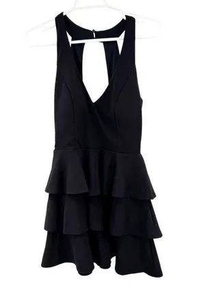 Altar'd State Black halter open back ruffle tiered Mini Dress M flirty dance thumbnail 1