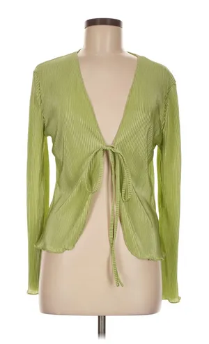 Zaful Light Green Ribbed Tie-Front Cardigan Blouse XL thumbnail 1