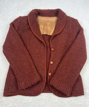 Vintage Gaby Tricot Milano Italy Textured Knit Cardigan Jacket 42 Burgundy thumbnail 1