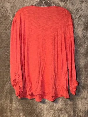 Gloria Vanderbilt Zuri Roll Up Sleeve Blouse Size L Coral Pink Crochet thumbnail 8