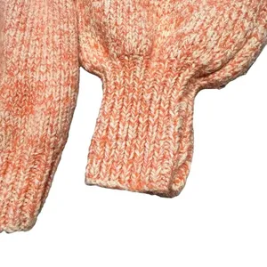 Women's XS handmade orange and cream crew knit sweater with ballon sleeves thumbnail 3