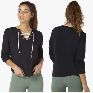 Beyond Yoga Black Lace Up Long‎ Sleeve Sweatshirt Top L Activewear thumbnail 2