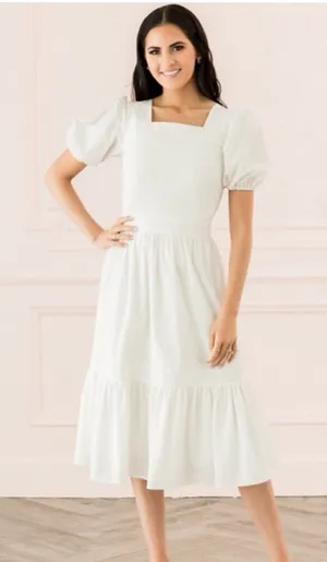 Rachel Parcell Cream Square Neck Puff Sleeve Midi‎ Dress medium thumbnail 1