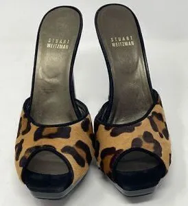 Vintage Stuart Weitzman Leopard Print Haircalf Peep-Toe Mule Heels thumbnail 1