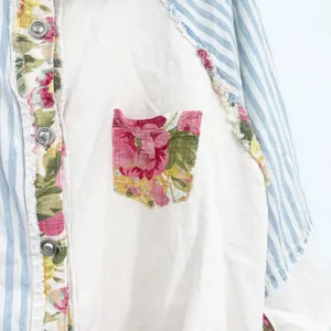 POL Womens Mixed Patchwork Floral Striped Boho‎ Oversized Button Up Shirt Size L thumbnail 5