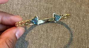 Kendra Scott Gold Cuff Bracelet with Iridescent Blue-Green Triangle Stones thumbnail 1