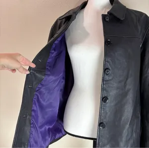 Elegant Black Leather Jacket with Purple Interior LG HOOK Size: S thumbnail 2