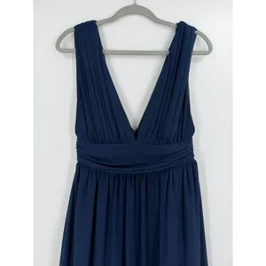 Lulus Maxi Dress Womens S Navy Heavenly Hues Pleated Side Slit Formal Elegant thumbnail 11