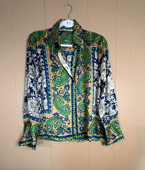 Zara Paisley Print Button-Down Satin Blouse thumbnail 1