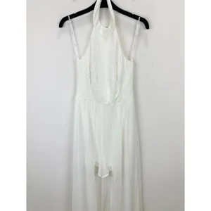 Lulus Love Speaks White Lace Halter Maxi Romper Wedding Bridal Medium NWT thumbnail 7