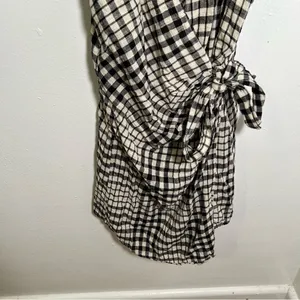 Free People Womens Size 0 Nodia Gingham Check Wrap Mini Dress Black White Cotton thumbnail 5