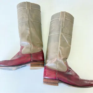 Justin Boots Tan Red Leather Western Cowgirl Knee High Pull On Womens Size 5.5 B thumbnail 8