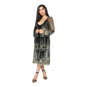 Haute Monde Kimono Duster Robe Jacket Women Size L Bronze Embroidery Boho Retro thumbnail 7